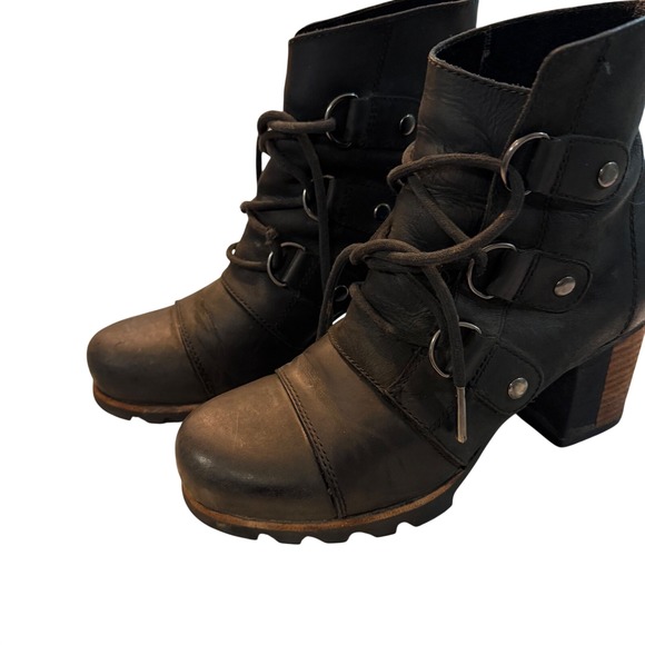 Sorel Shoes - Sorel Danica Lace Black Leather Ankle Boots NL2360-010 Womens 7.5